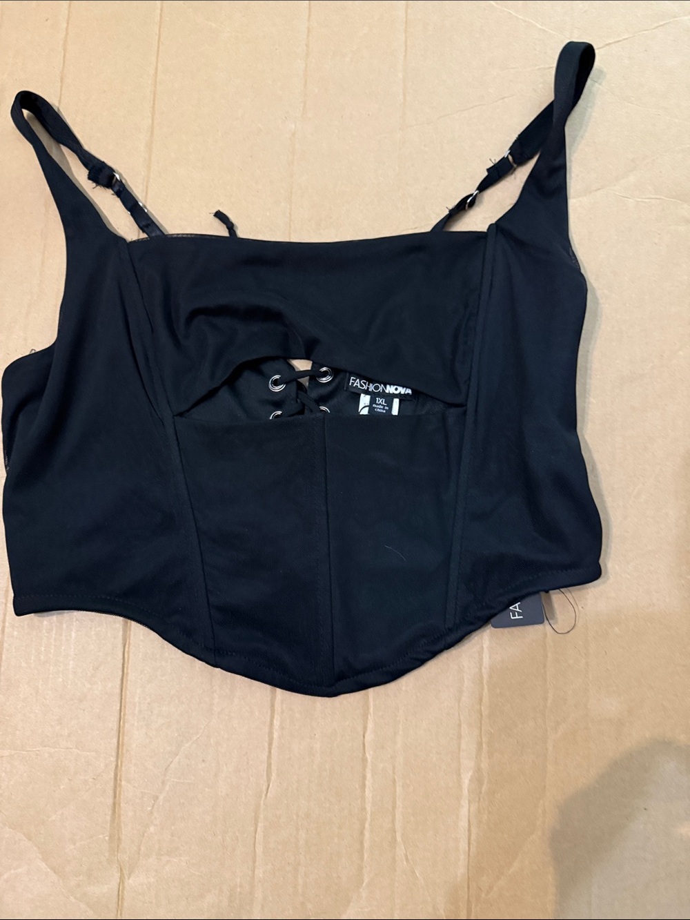Fashion Nova Black Lace-Up Corset Crop Cami